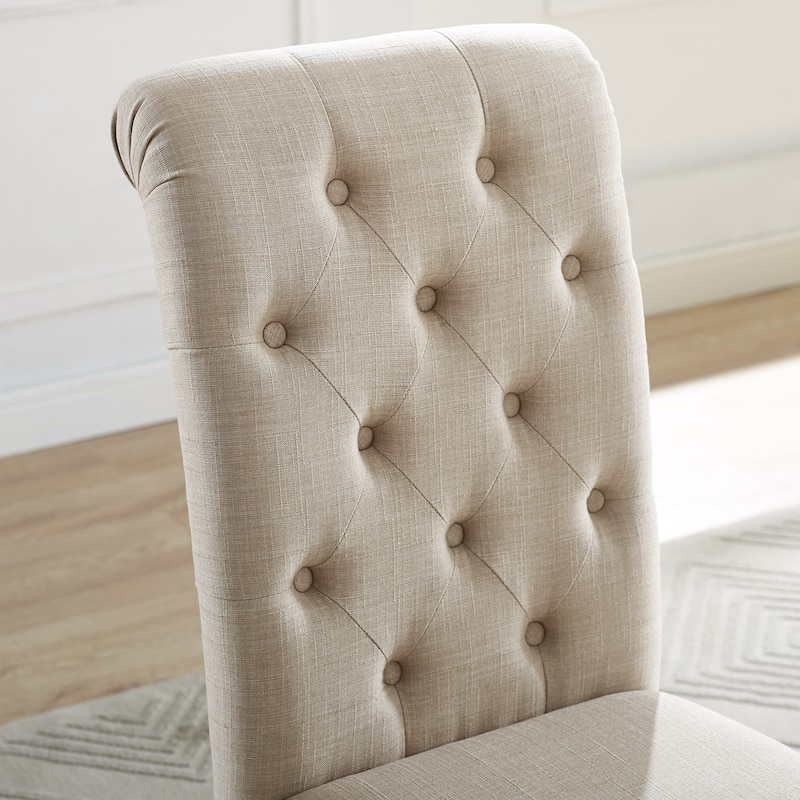 Modern Set of 2 Dining Chairs with Button-Tufted Backrest, Cushioned Seat, Solid Wood Legs for Dining Room Living Room Bedroom