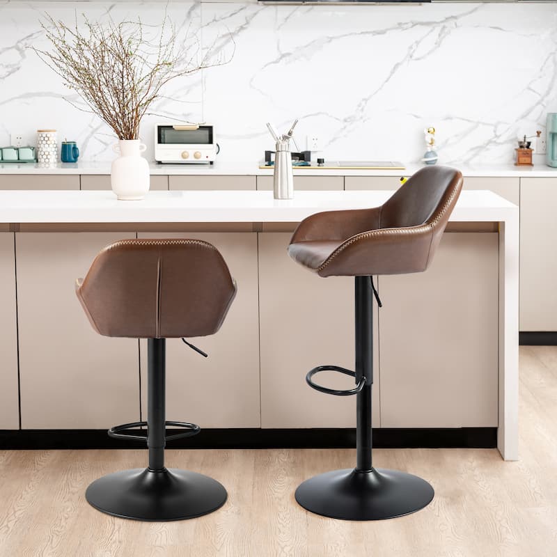 Glitzhome Mid-Century Height Adjustable Faux Leather Swivel Counter Bar Stools