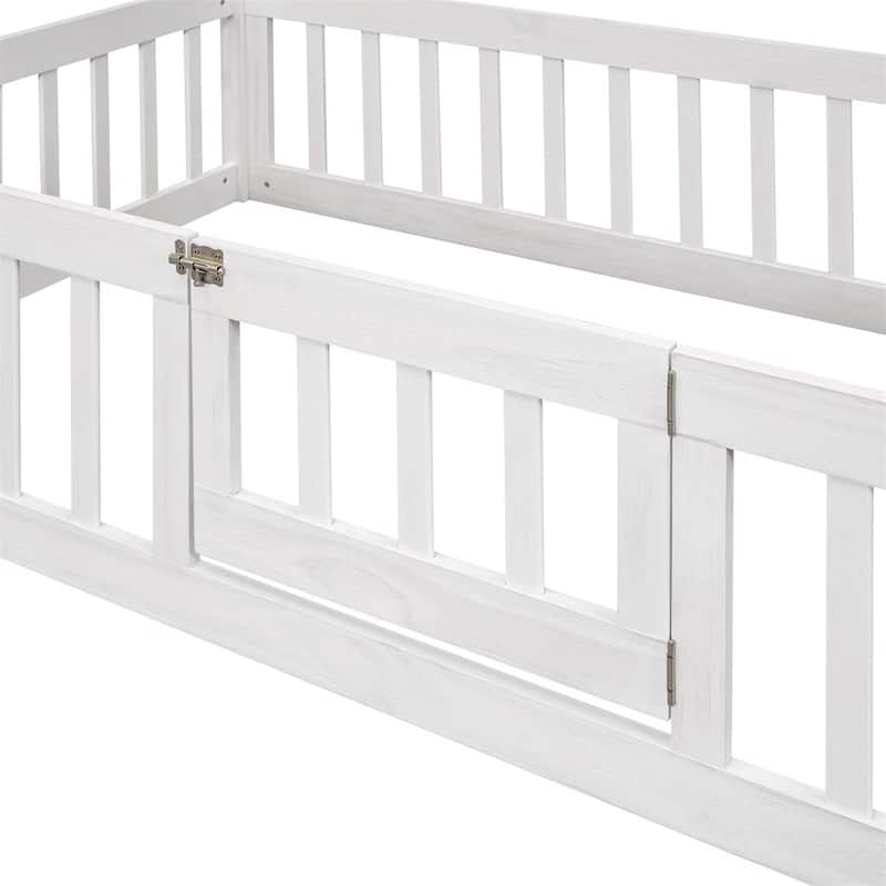 Merax Wood House Bed with Fence and Door