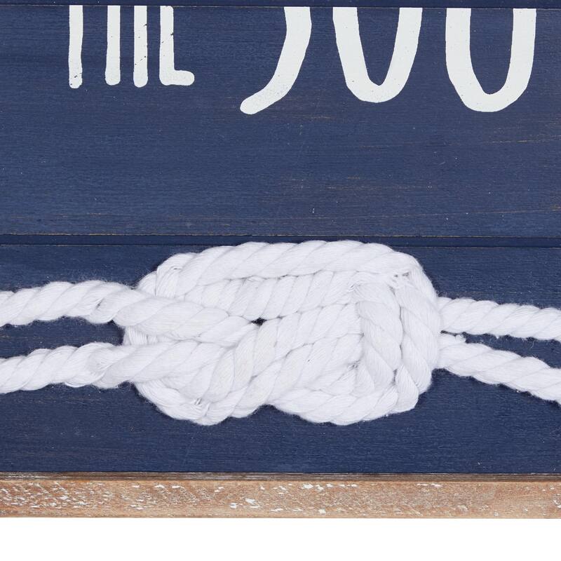 Wood Sign Ocean Home Wall Decor with Knotted Ropes - Blue - Roche River Decor