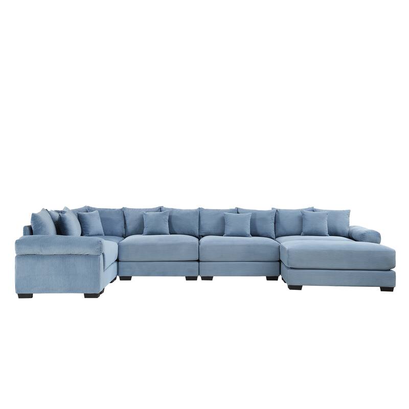GDFStudio - Corduroy 5-Seater 154.6" Cloud Modular Sectional Couch with Ottoman