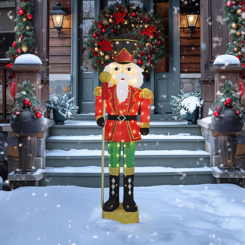 VEIKOUS 5.9FT Lighted Nutcracker Soldier Sign, LED Christmas Yard Decoration with 100 Warm White Lights