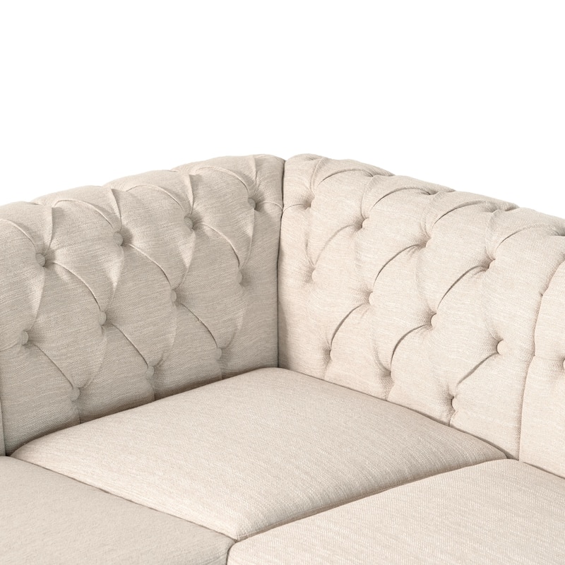 104" Retro Sectional Sofa with Wood Legs & Pocket Springs