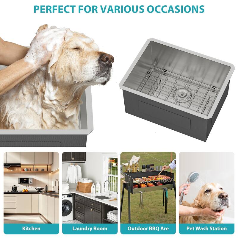 24 Inch Undermount Single Bowl 16 Gauge Stainless Steel Kitchen Sink in Brushed Nickel - 24'' x 18'' x 12''