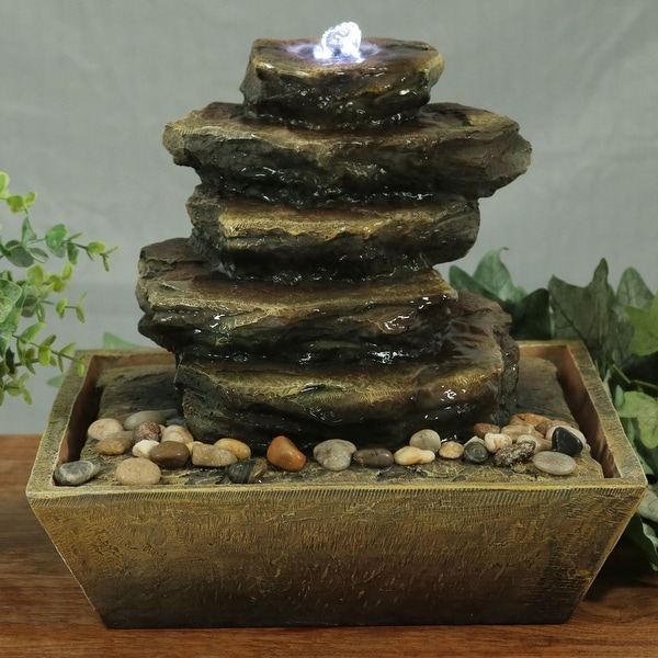 Sunnydaze Cascading Rocks Indoor Tabletop Fountain with LED Lights - 12 Inch