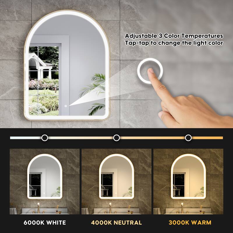 24/28''W X 36''H Wall Mounted Bathroom Framed LED Mirror With Memory Function,Anti-fog,Dimmable