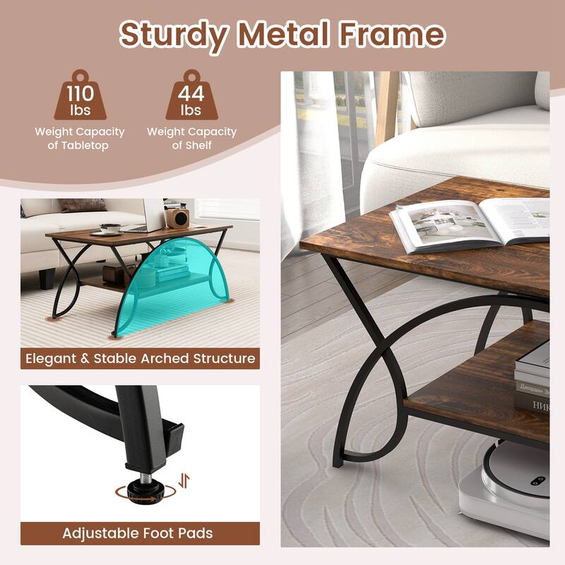 Costway 2-Tier Industrial Coffee Table Rectangular Cocktail Table with - See Details