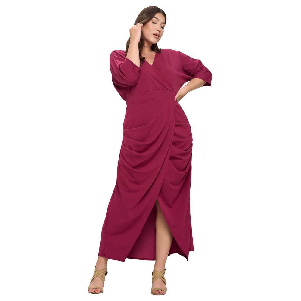 L I V D Women's Plus Size Dolman Wrap Maxi Dress Spandex