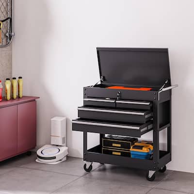 4-Drawer Rolling Tool Chest, Tool Box Cart with Lock, Heavy Duty Metal Tool Cart On Wheels, Powder-Coated Steel, Tool