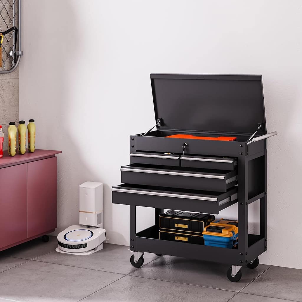 4-Drawer Rolling Tool Chest, Tool Box Cart with Lock, Heavy Duty Metal Tool Cart On Wheels, Powder-Coated Steel, Tool