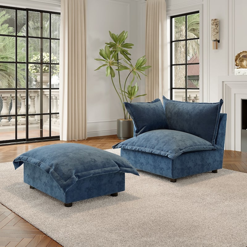 Modern Cloud Chaise Longue Accent Chair with Ottoman set