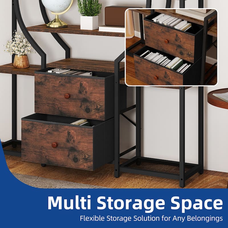Moasis 6-Tier Bookshelf with 2 Drawers & 12 Open Shelves,Industrial Display Shelf Unit Bookcase