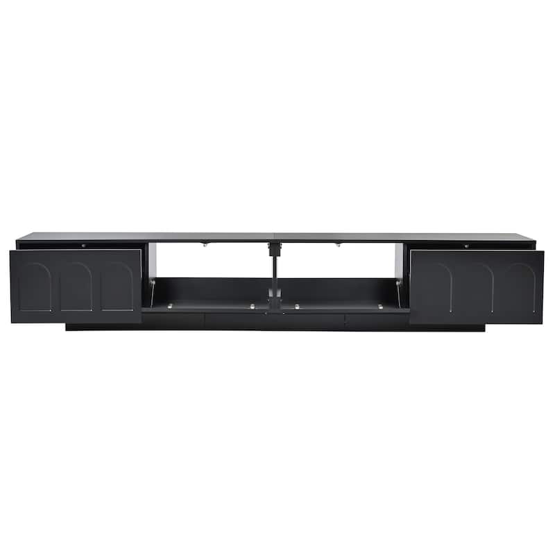 Black 86.6" TV Stand with Smart LED Strip, Ample Storage, and Tempered Glass Doors for TVs Up to 95"
