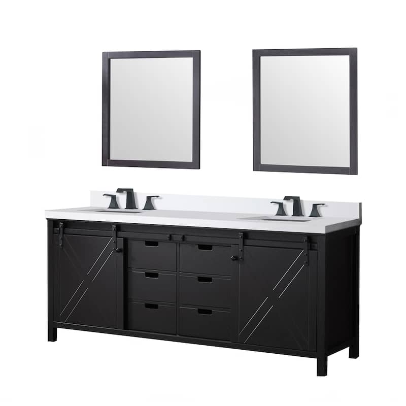 Marsyas 80 in W x 22 in D Brown Double Bath Vanity, Cultured Marble Countertop, Faucet Set and 30 in Mirrors