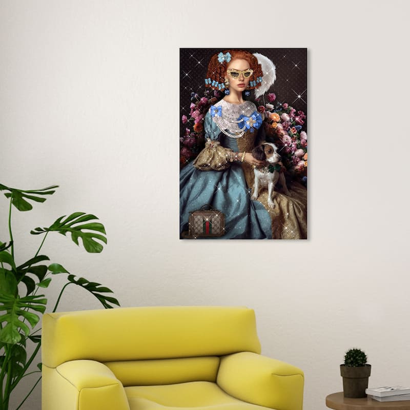 Wynwood Studio Canvas Fashion and Glam Luxe Girl with Dog Blue and Traditional Wall Art Canvas Print