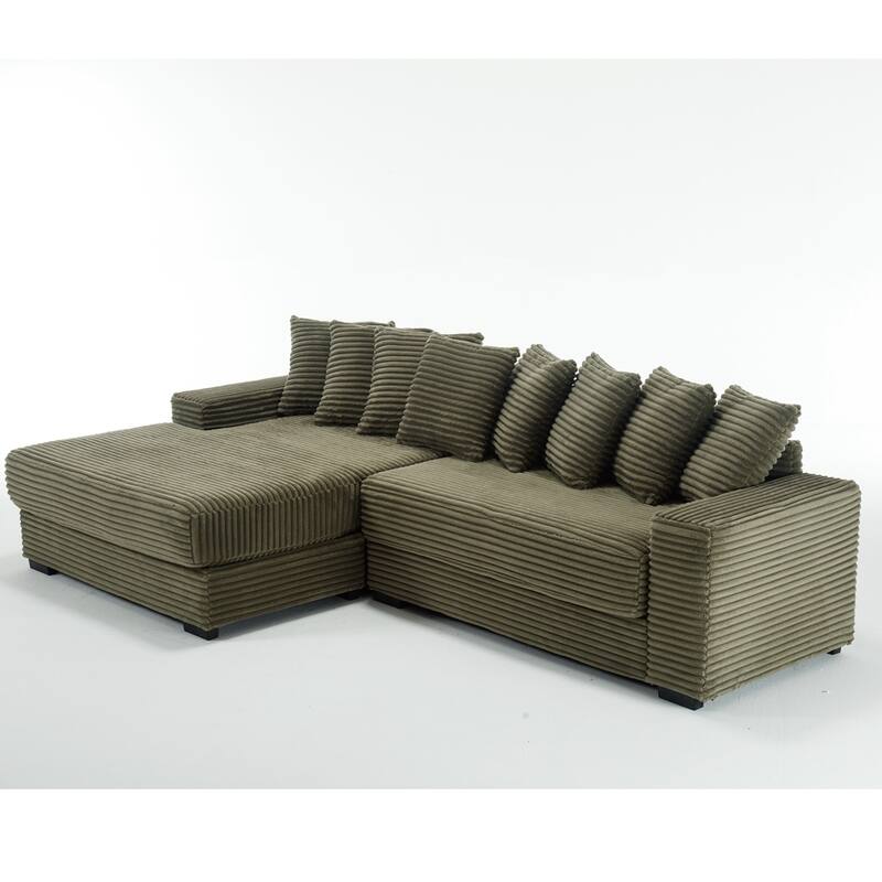 Oversized Two-Piece Couches, L Shaped Sofa, Corduroy, Right Chaise Daybed,with Armrests,Eight Throw Pillows,Corner Sofa