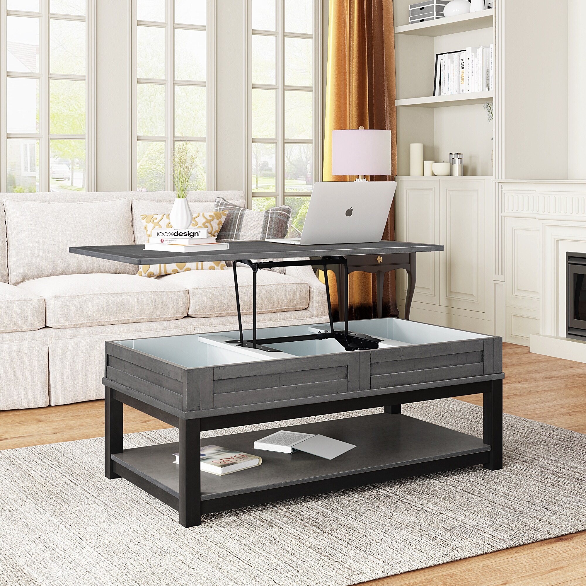 Black frame wood top sales coffee table