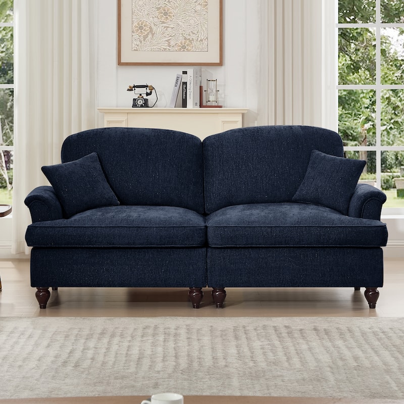 Mid-Century 2-Seat Sofa Couch with Flared Arms & Removable Ruffled Skirts, Retro Chenille Upholstered Loveseat for Living Room