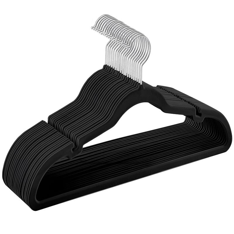 Space-Saving Velvet Anti-Slip Coat Hangers with Shoulder Notches and Swivel Hook