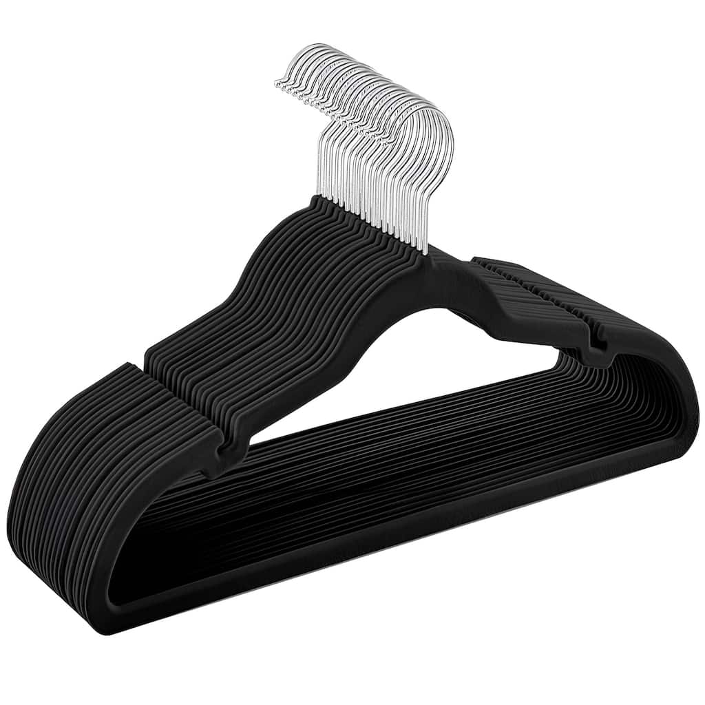 Space-Saving Velvet Anti-Slip Coat Hangers with Shoulder Notches and Swivel Hook