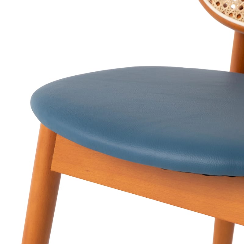 Holbeck Modern Rattan Leather Upholstered Dining Chair with Plush Padding Beech Wood Legs for Stylish Homes Set of 2