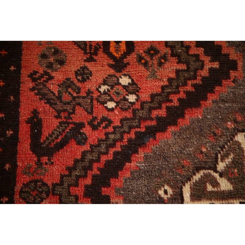 Tribal Geometric Hamedan Persian Vintage Area Rug Handmade Wool Carpet - 3'8"x 4'10"