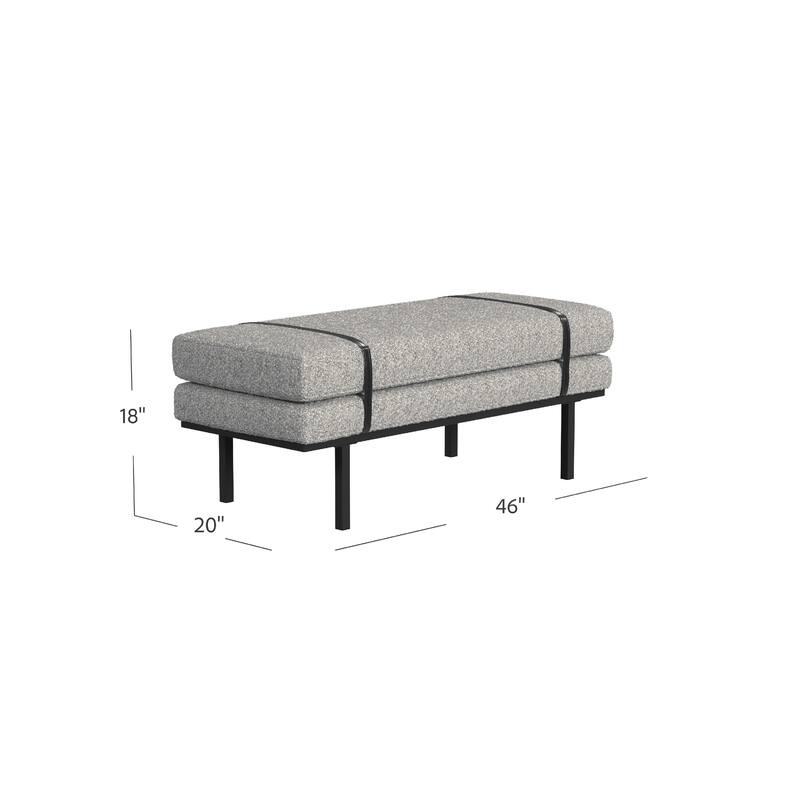 Bench, Black Metal Base, Gray Boucle and Yarn, Faux Leather, 46 Inch