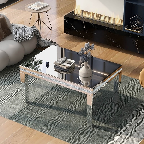 Modern Glass Mirrored Coffee Table Cocktail Table Crystal Design
