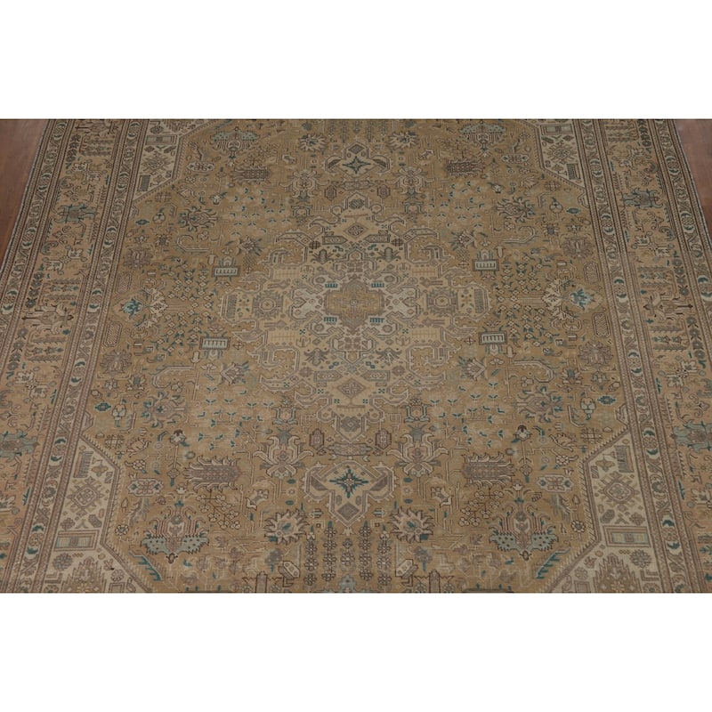 Geometric Tabriz Persian Area Rug Handmade Brown Wool Carpet - 8'2"x 11'9"