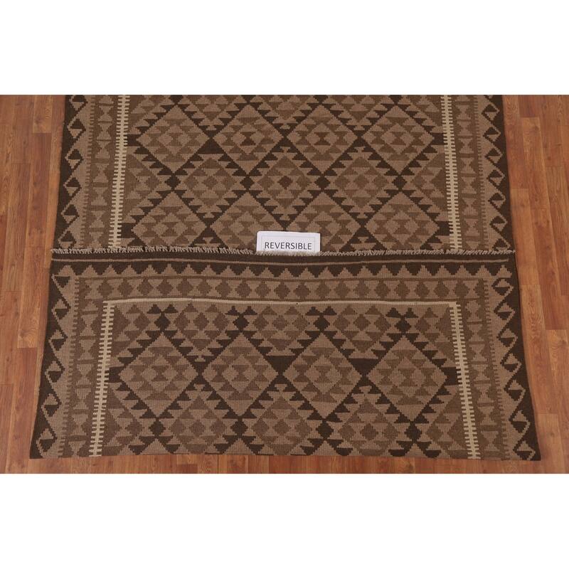 Hand Woven Oriental 100% Wool Carpet Southwestern Geometric Brown Kilim Area Rug - 9' 10'' X 6' 7''