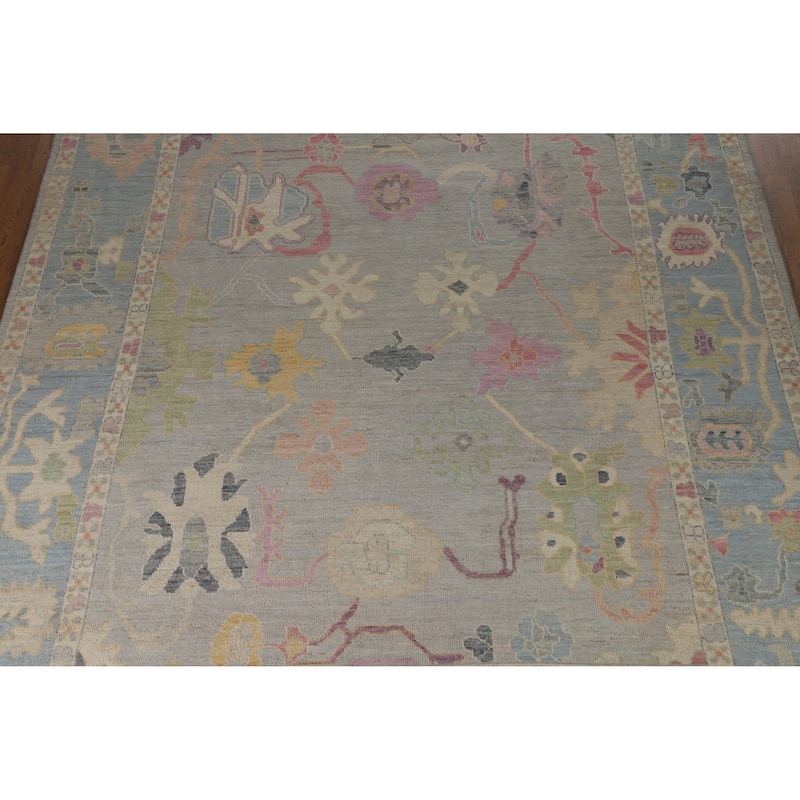 Hand Knotted Oriental 100% Wool Carpet Transitional All-Over Greys & Charcoal Oushak Area Rug - 11' 9'' X 9' 4''