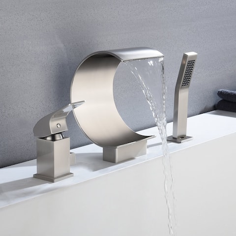 Brushed Nickel Bathtub Faucet Waterfall Mixer Faucet with Hand Shower Deck Mount - 8' x 10'