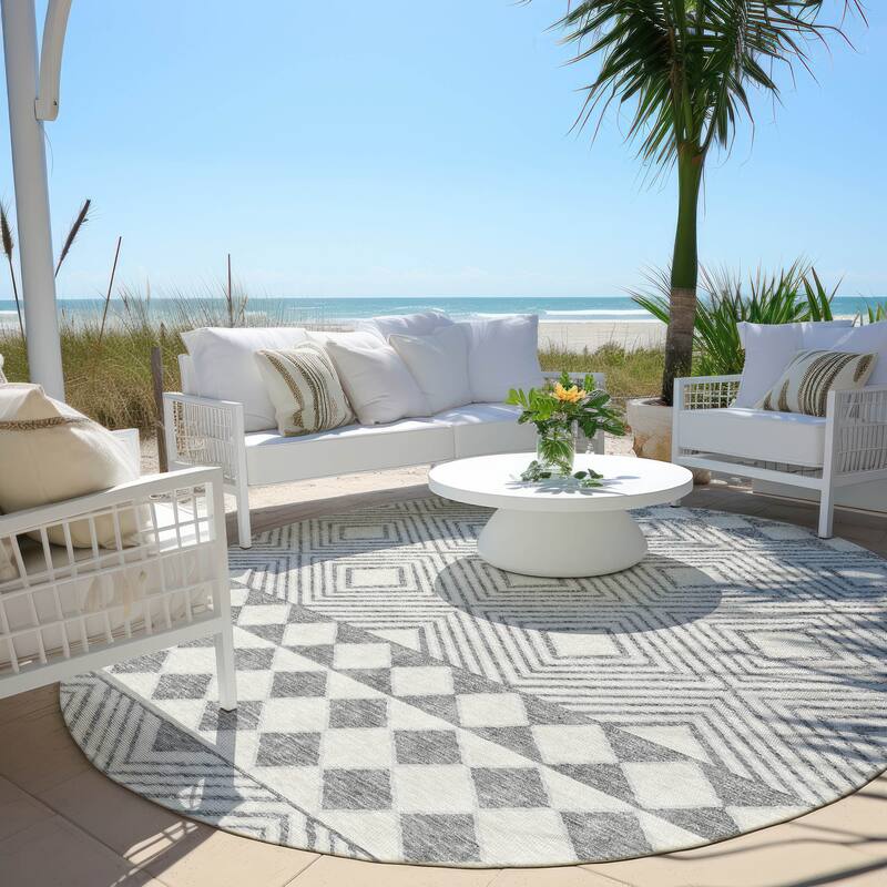 Machine Washable Indoor/ Outdoor Chantille Boho Moroccan Rug - Gray - 8' x 8'