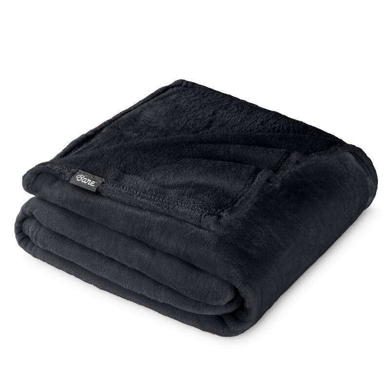 Bare Home Microplush Fleece Blanket - Ultra-Soft - Cozy Fuzzy Warm - Throw - Black