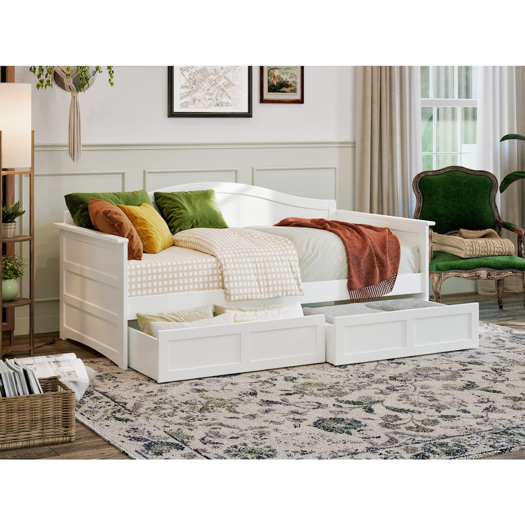 Twin Daybed with Drawers - White Wood Frame, Modern Design, Storage Bed