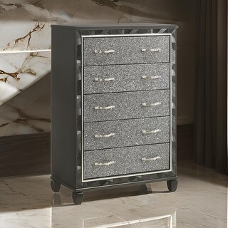 Ren 58 Inch Tall Dresser Chest, 5 Glitter Front Drawers, Black, Silver - Bed Bath & Beyond - 41169246 Ren 58 Inch Tall Dresser Chest, 5 Glitter Front Drawers, Black, Silver - Bed Bath & Beyond - 41169246