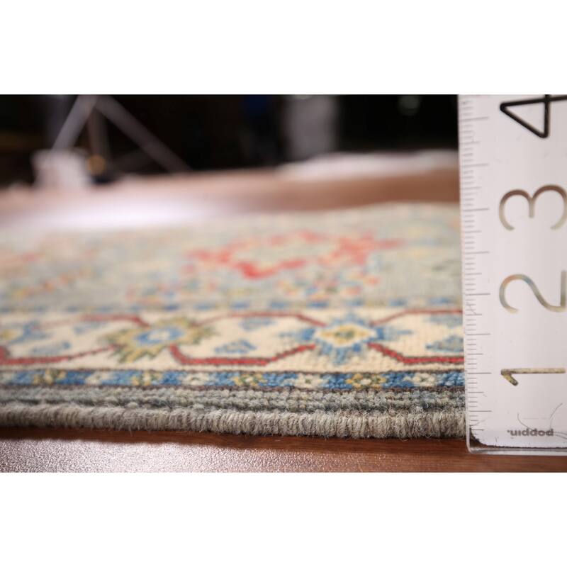 Kazak Oriental Runner Rug Hand-Knotted Grey Wool Carpet - 2'2" x 5'11"