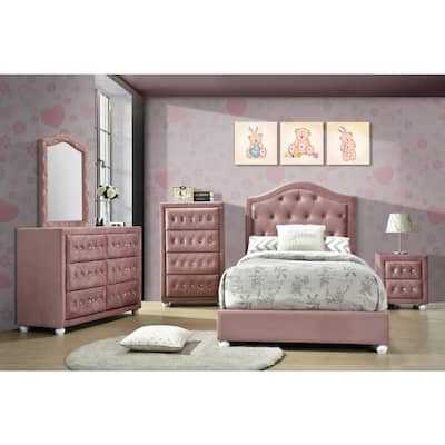 Full Bed Pink Fabric - Gothic Glamour Bedroom Set - Elegant Design