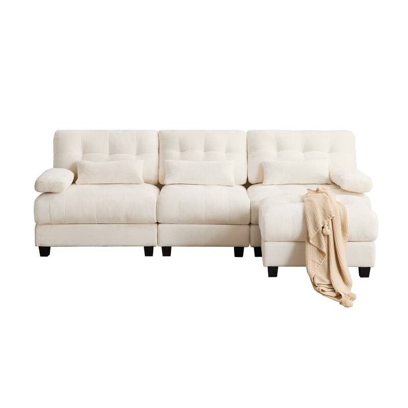 GDFStudio - 4-Piece Adjustable Backrest 93" Chenille Sofa with Ottoman and 3 Throw Pillows
