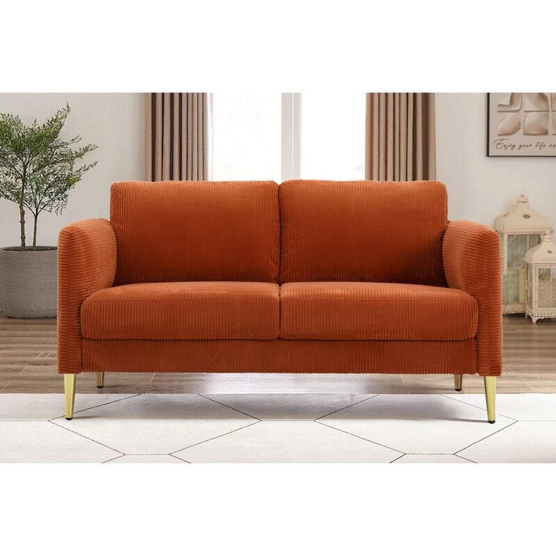 60.63" W Mid-Century Corduroy Fabric Loveseat with Tuxedo Arm