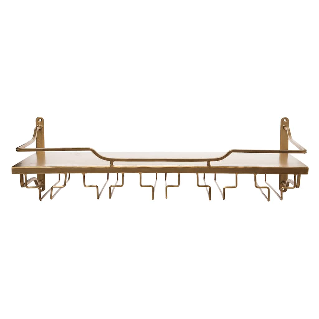 Transpac Metal 23.62 in. Gold Spring Wall Wine Rack and Shelf