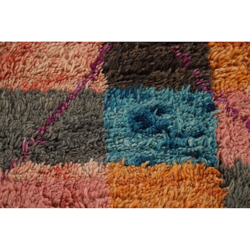 Checkered Plush Moroccan Oriental Area Rug Handmade Wool Carpet - 6'6" x 10'9"