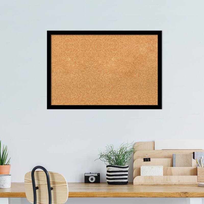 Jet Black Framed Natural Corkboard Bulletin Board