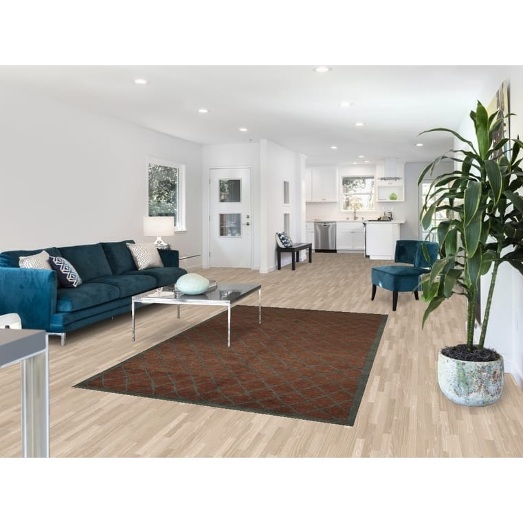 All-Over Brown Trellis Nepalese Oriental Rug Hand-Knotted Wool Carpet - 5'0"x 8'1"