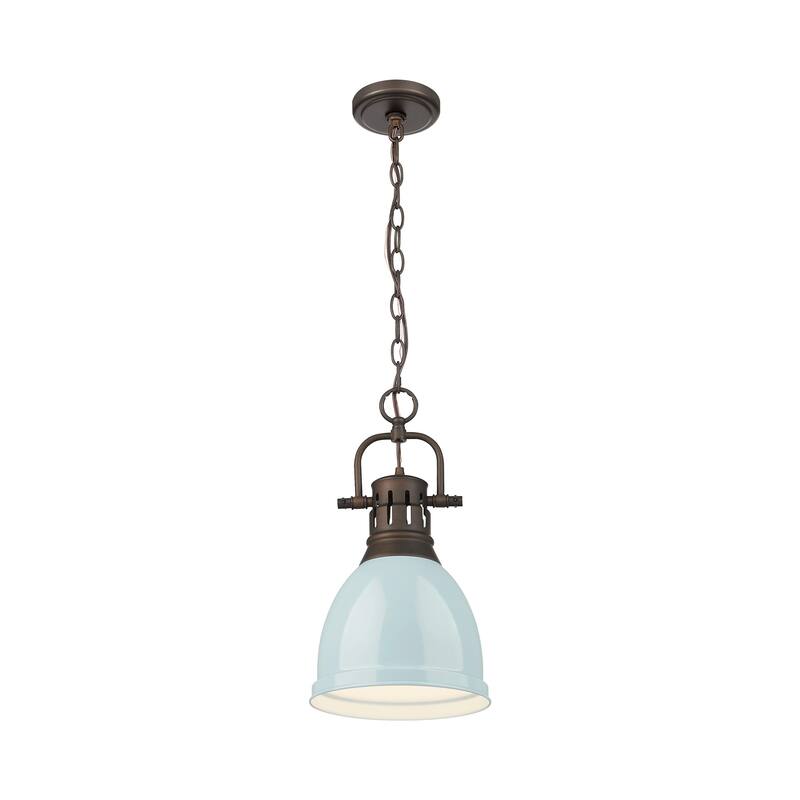 Yep by Golden Lighting Duncan 1-light 9in Chain Hung Pendant in Rubbed Bronze and Seafoam shade