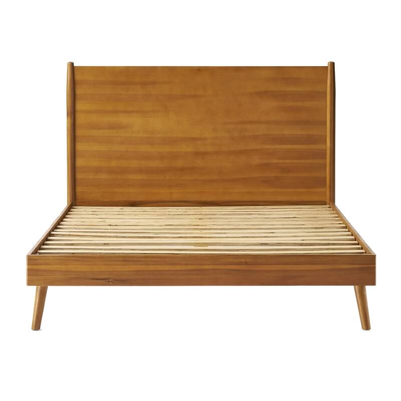 Ozzy Full Size Bed with Panel Headboard, Natural Brown Acacia Wood