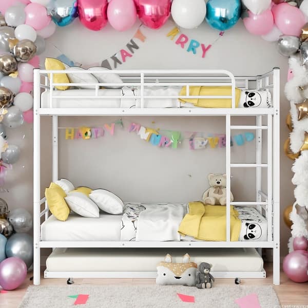 slide 2 of 11, Full Over Full Metal Bunk Bed with Trundle White
