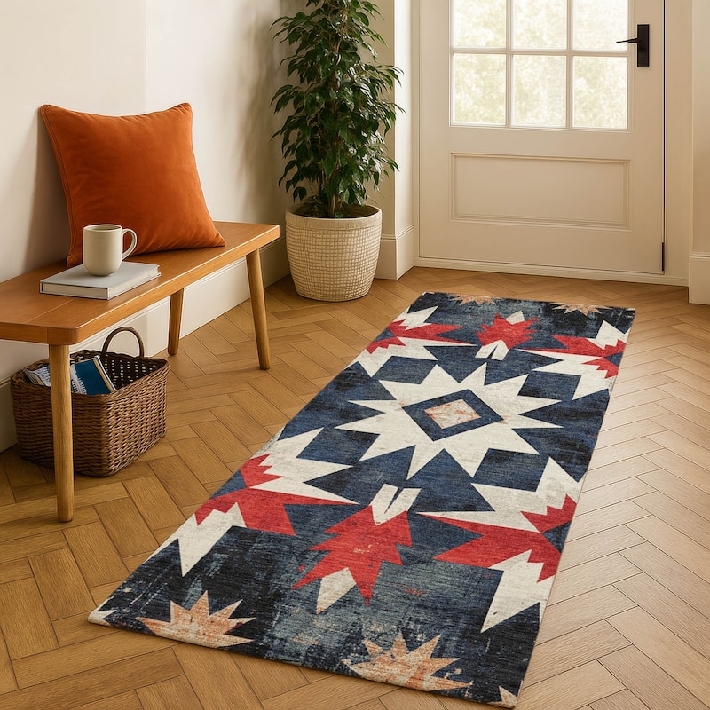 Premium Washable Super Soft Mayfield Rug - Navy - 2'3" x 7'6"
