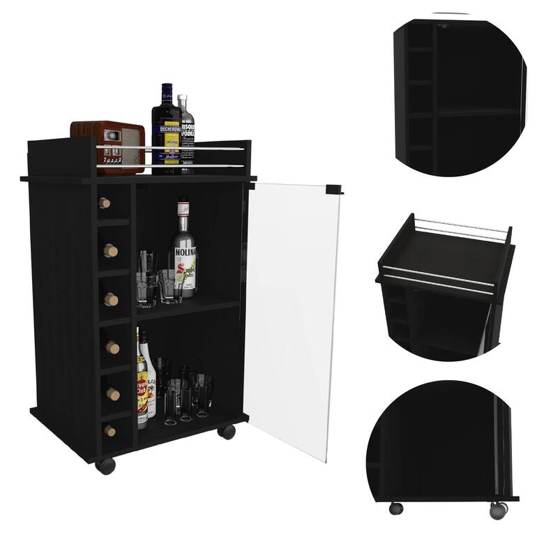 Rolling Bar Cart with Wine Rack and Storage Shelves for Home or Kitchen - 21.6 x 16.3” x 35”
