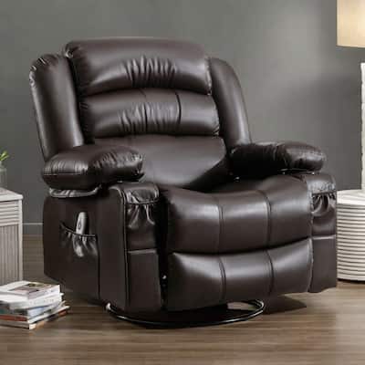 360° Swivel Massage Recliner Chair with Heat, PU Leather, 8-Point Massage, USB Charging and Storage Pockets